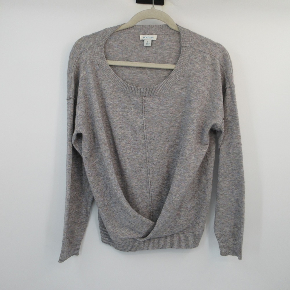 Sundance Womens Gray Heathered Crossover Hem Scoop Neck Sweater Large